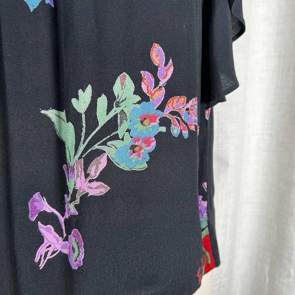 Maeve Anthropologie Prato Flutter Sleeve Blouse Top‎ XS Black Boho Trendy Casual - Picture 5 of 11